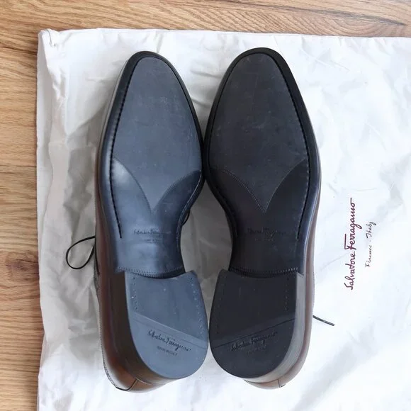 Salvatore Ferragamo NEW Men’s Brown Leather Wingtip Oxfords 10.5 D - Picture 6 of 13